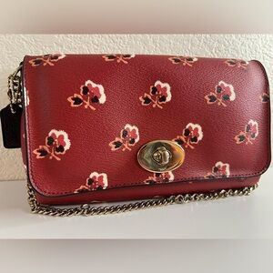 Coach Red Floral Leather Clutch